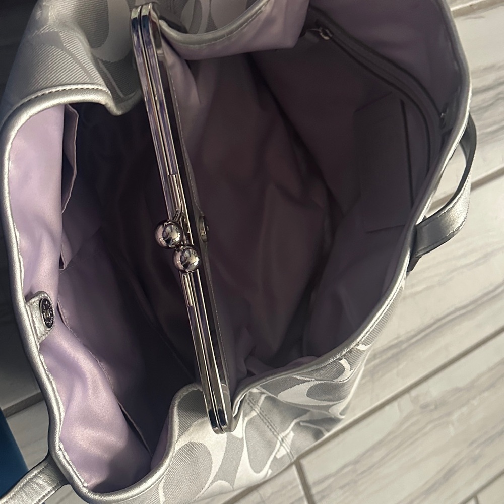 Coach Silver Signature Logo Tote - Picture 3 of 4